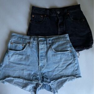 Levi’s shorts. Ribcage black shorts and 501 blue shorts